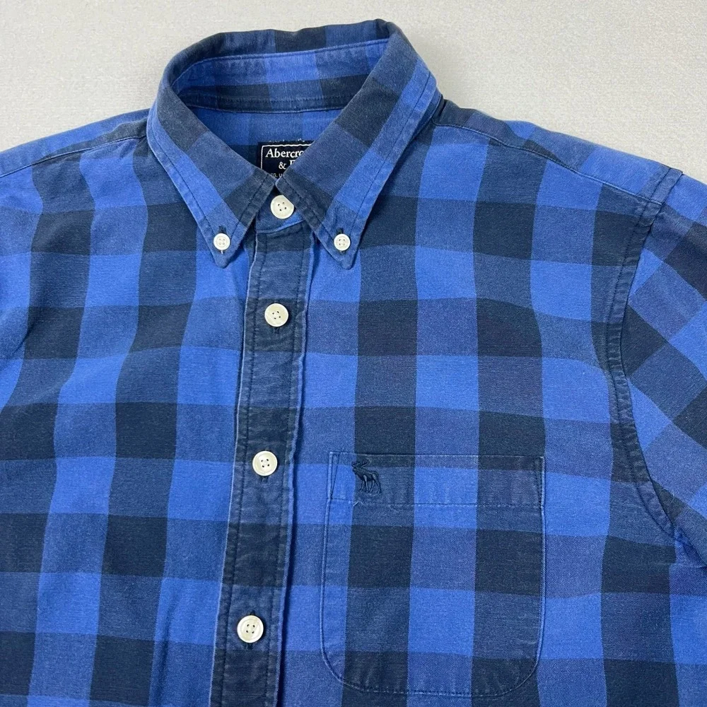 Abercrombie & Fitch Men's XS Buffalo Plaid Blue Black‎ Button Down Flannel Shirt
